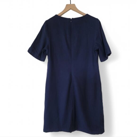 Jessica London Navy Dress with Pink Floral Embroidery – Wool Blend Size 14 - Picture 2 of 6